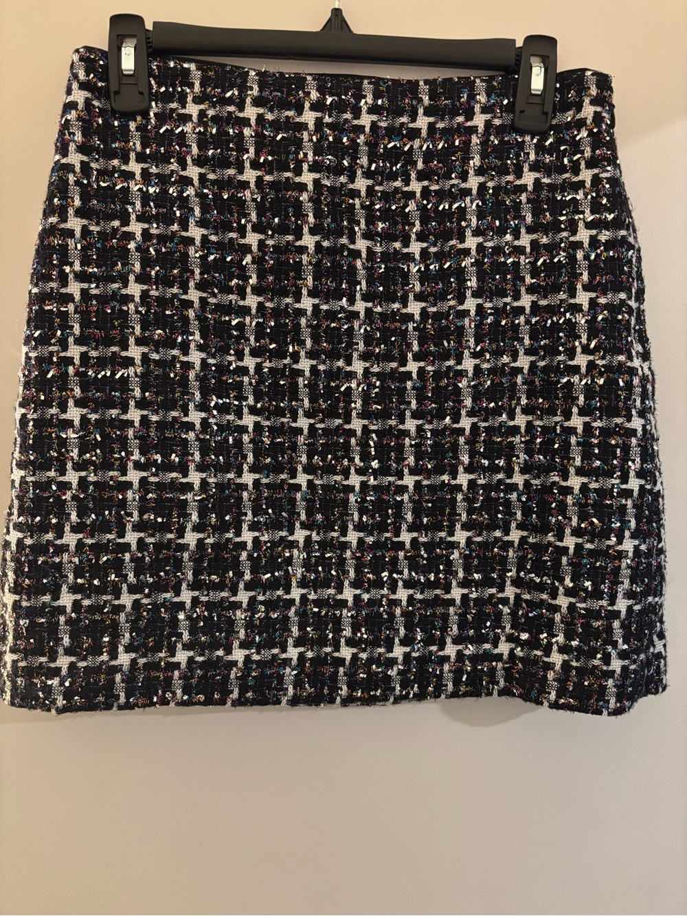 LOFT Black and White Tweed Mini Skirt with Metallic Thread